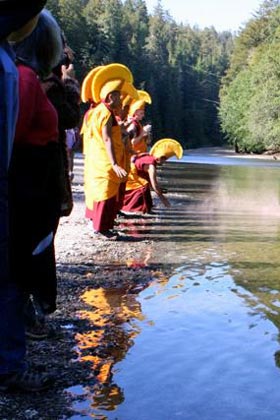 Gaden Shartse monks blessing the Gualala River, May, 2011